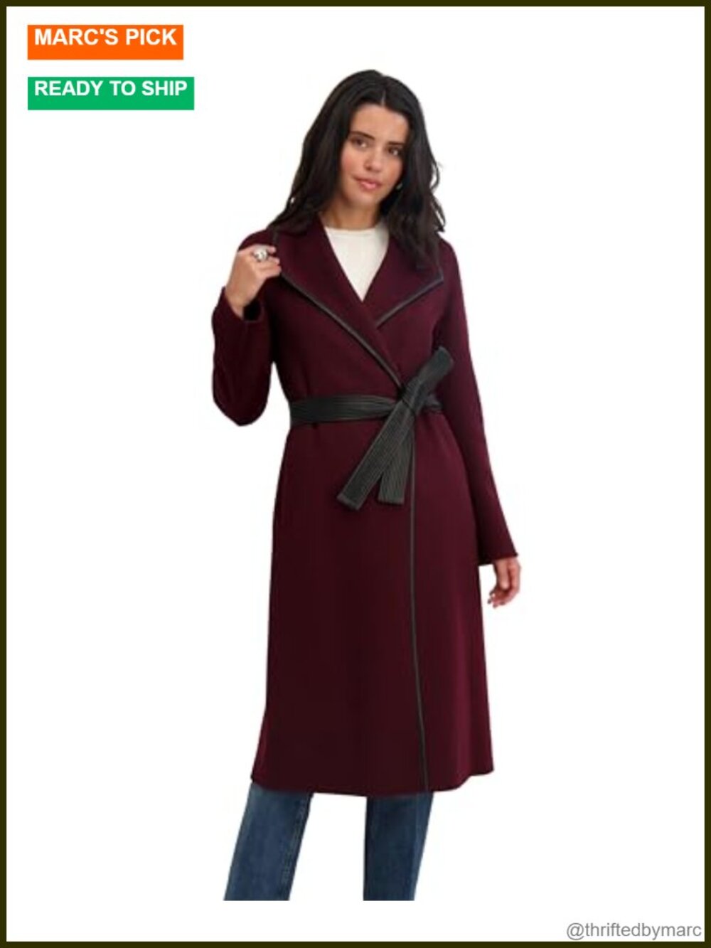 TAHARI Juliette Wool Blend Longline Wrap Coat Overcoat